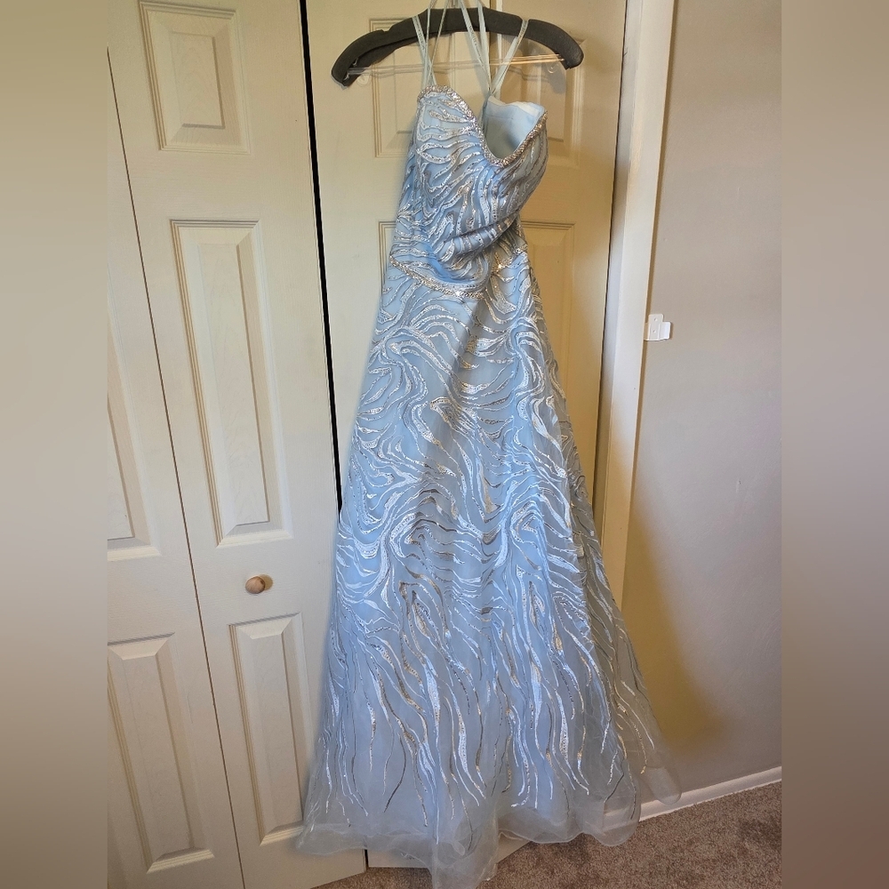 Morilee sz 18 NWT Light Blue & Silver Sequin Strapless Sweetheart Prom Dress - Picture 9 of 10